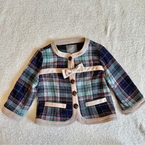 Knitted Dove Retro Plaid Jacket Wool Bow NEW Large Tweed Modcloth
